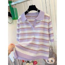 批发【官方图 原版质量】<b class='q'>大码</b>女装200斤冰丝条纹<b class='q'>针织衫</b>女夏季宽松