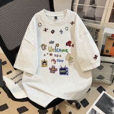 批发实拍【280克双纱纯棉】重磅刺绣+（印花）短袖t恤男女同款<b class='q'>情侣</b>