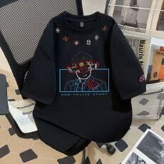 批发实拍【280克双纱纯棉】重磅刺绣+（印花）短袖t恤男女同款<b class='q'>情侣</b>