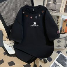 批发实拍【280克双纱纯棉】重磅刺绣+（印花）短袖t恤男女同款<b class='q'>情侣</b>