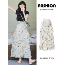 批发白色不规则波点花边半身裙女2026夏季新款高腰设计感小个子蛋糕裙