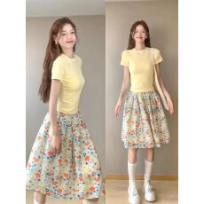 批发法式彩色碎花半身裙女夏季新款小个子宽松显瘦a字多巴胺绝美长裙