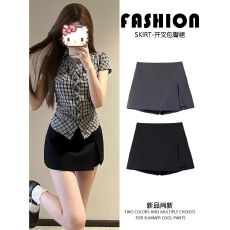 批发灰色西装半身裙女夏季薄2026新款高腰a字包臀裙不规则开叉短裙裤