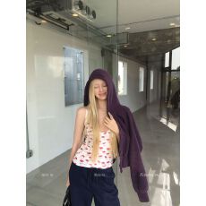 8uioio'波普画报'白底红唇v领吊带背心女夏季新款修身辣妹风上衣