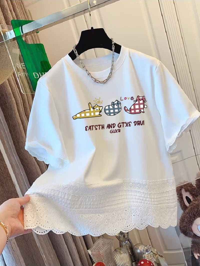 경관 그림 원본 것 무거운 작업 레이스 패치워크 특별 빅 사이즈 300 근 반팔 티셔츠 프린트