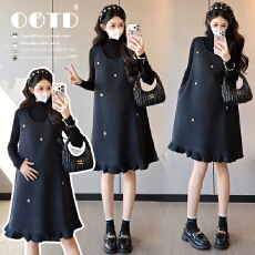 批发实拍孕妇套装秋冬新款毛衣打底衫加时尚宽松毛呢大码背心裙两件套