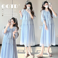 批发实拍2026春夏新款<b class='q'>孕妇装</b>大码简约气质韩版宽松中袖中长款<b class='q'>连衣裙</b>