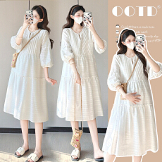 批发实拍现2026春夏新款<b class='q'>孕妇装</b>大码韩版宽松气质简约中袖中长款<b class='q'>连衣裙</b>