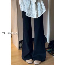 批发黑色微喇<b class='q'>牛仔</b>裤<b class='q'>女</b>秋冬加绒大码胖mm弹力显瘦梨型身材阔腿马蹄裤子