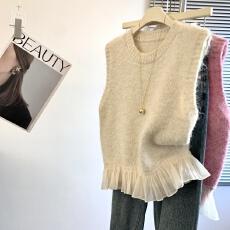 批发专柜撤回剪标韩系荷叶边针织<b class='q'>马甲</b>女2025新款设计感百搭叠穿两件套