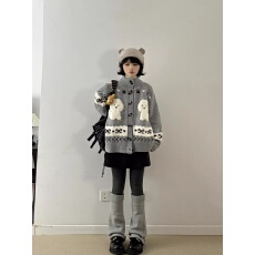 批发卡通趣味小狗毛衣女冬季新款韩系软糯<b class='q'>可爱</b>小个子减龄针织开衫外套