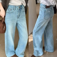 批发时尚刺绣设计感<b class='q'>韩版</b>高腰百搭<b class='q'>牛仔裤</b><b class='q'>女</b>拖地裤2026年春新款微喇叭<b class='q'>裤</b>