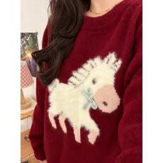 批发圣诞红色套头小马毛衣女冬季新款<b class='q'>韩版</b>宽松打底针织衫上衣