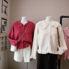 批发2025秋季新韩版甜美减龄娃娃领<b class='q'>显瘦</b>百搭开衫毛衣外套5319强明女<b class='q'>装</b>