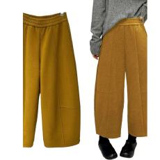 批发姜黄色毛呢裤西装裤女2025秋冬新款大码胖mm九分裤香蕉裤<b class='q'>阔腿裤</b>子