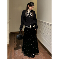 批发巨好看黑色毛衣针织连衣裙女秋冬2025新款千金小香风穿搭套<b class='q'>装</b>长裙