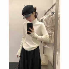 批发韩系木耳边双层袖设计女秋冬新款<b class='q'>时尚</b>洋气百搭显瘦高领针织打底衫