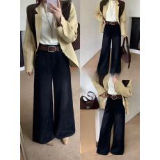 批发2026<b class='q'>春</b>上新爆款无弹黑色配腰带阔腿裤女