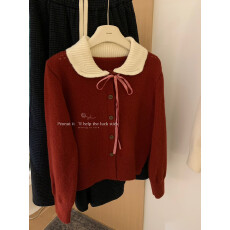 批发peanut花生家<b class='q'>韩版</b>甜美裙子保暖娃娃领毛衣开衫女冬季宽松外穿上衣