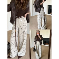 批发2026流行网红裤子印花新款裤子高腰直筒<b class='q'>牛仔裤</b>女龙牙童