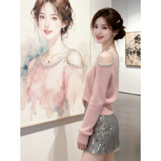 批发法式温柔风巨好看的露肩针织衫小个子减龄漂亮独特长袖上衣25冬季