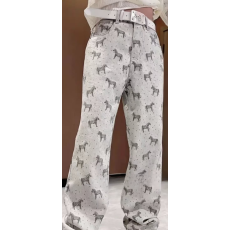 批发灰色小马波点直筒裤女2026<b class='q'>春</b>季新款设计感小众高腰宽松阔腿长裤子