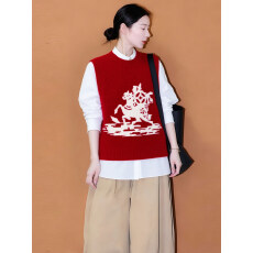 批发独特漂亮叠穿巨好看的马上有钱花红色针织<b class='q'>马甲</b><b class='q'>女款</b>2026年新款冬季