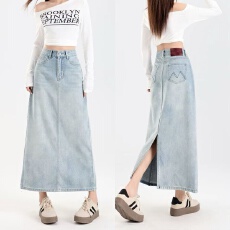 批发牛仔裙女半身裙2026新款小个子后开衩浅蓝色高腰显瘦a字长款裙子