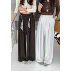 批发实拍春季新款 时尚高腰百搭显瘦直筒拖地休闲阔腿裤女士西装裤