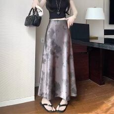 批发新中式醋酸缎面扎染鱼尾<b class='q'>半身</b>裙女夏季款高腰显瘦垂感a字<b class='q'>包臀</b><b class='q'>长裙</b>