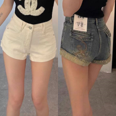 批发毛边蓝色牛仔短裤女2026夏季新款高腰弹力紧身a字卷边辣妹热裤子