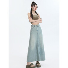 批发高腰百搭牛仔半身裙女夏季2026新款梨形身材拼接宽松垂感显瘦长裙