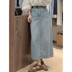 批发2026年春新款韩系百搭牛仔半身裙女浅蓝色高腰显瘦包臀裙