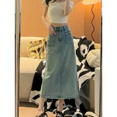 批发韩版牛仔半身裙中长裙子女2026春季新款高腰小个子显瘦超火a字裙