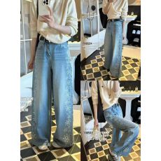 批发印花<b class='q'>烫钻</b><b class='q'>牛仔裤</b>直筒裤春夏小众设计感温柔风百搭阔腿休闲裤汪0.64