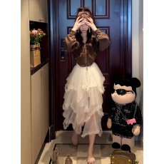 批发韩版高级感时尚气质中长款收腰显瘦不规则蕾丝半身裙女夏网纱裙子