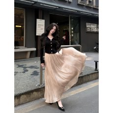 批发AWMUMU法式高级感流光缎面半身裙女夏季新款高腰显瘦大摆a字长裙