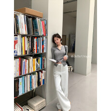 批发ACHI大也池莱赛尔白色直筒牛仔裤女宽松老钱<b class='q'>长</b>裤透气百搭阔腿裤子