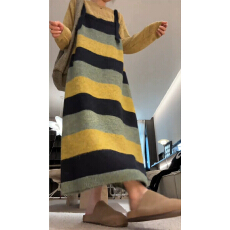 批发韩系慵懒风撞色条纹针织背带<b class='q'>连衣</b>裙子女早秋宽松休闲裙