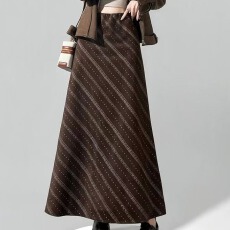 批发美拉德复古波点条纹半身裙女秋季<b class='q'>新款</b>垂感a字包臀百褶鱼尾<b class='q'>长裙</b>子