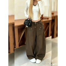 批发美拉德宫廷风双排扣阔腿牛仔裤女秋季2026新款拿破仑宽松直筒长裤
