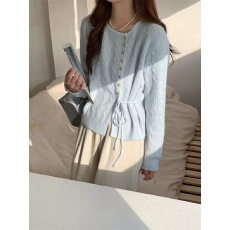 批发温柔奶系蓝色麻花韩系内搭打底针织上衣开衫设计感<b class='q'>宽松</b>毛衣女软糯