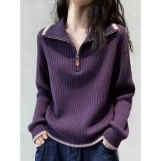 批发复古学院风翻领<b class='q'>条纹</b><b class='q'>针织衫</b>女2026秋冬新款宽松慵懒风套头韩版毛衣