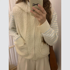 批发韩系减龄加厚圈圈毛连帽拉链马甲女2025秋冬新款时尚百搭针织开衫