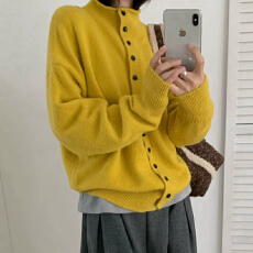 批发多扣半高领毛衣开衫女秋装新款<b class='q'>糖果</b>色宽松针织衫外套上衣内搭打底