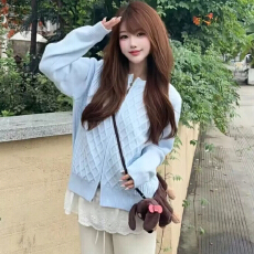 批发美式仙踪绿麻花纹圆领<b class='q'>毛衣</b>女<b class='q'>男</b>秋季复古宽松休闲百搭针织上衣情侣