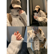 批发YOLO SHOP 氛围感杂色粗花牛角扣针织开衫女秋季慵懒百搭毛衣外套