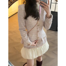 批发LUOLUOZ秋日余温高级气质花边收腰绝美女神范短款连衣裙