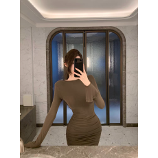 批发Chill巧儿【蒂安娜小姐】性感纯欲<b class='q'>修身</b>抽褶喇叭袖包臀短裙连衣裙