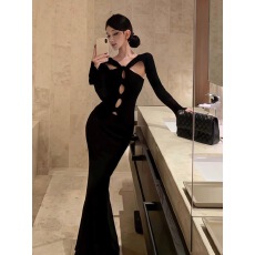 批发黑色扭结镂空针织衫打底衫2026春季新款设计感辣妹修身<b class='q'>长袖</b>t恤女